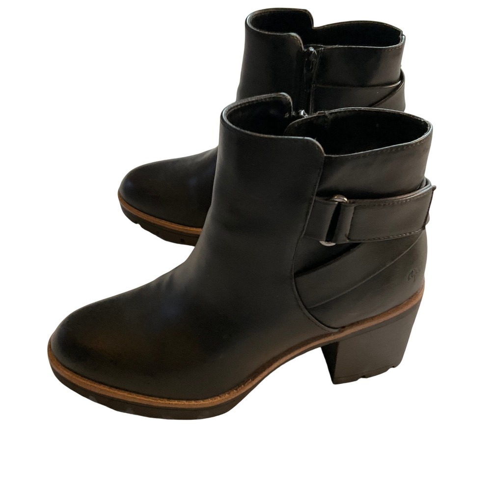 Naturalizer Madalynn-STR Booties Womens 7.5 Black Buckle Lug Sole Ankle Boots‎